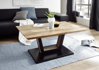 Table basse Design BEFORD en chêne acacia Piètement noir mat